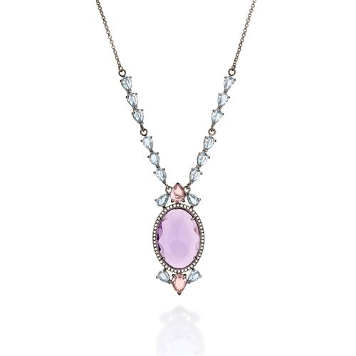 GARGANTILHA REALEZA BANHADA A RHODIUM NEGRO COM CRISTAIS E ZIRCÔNIAS