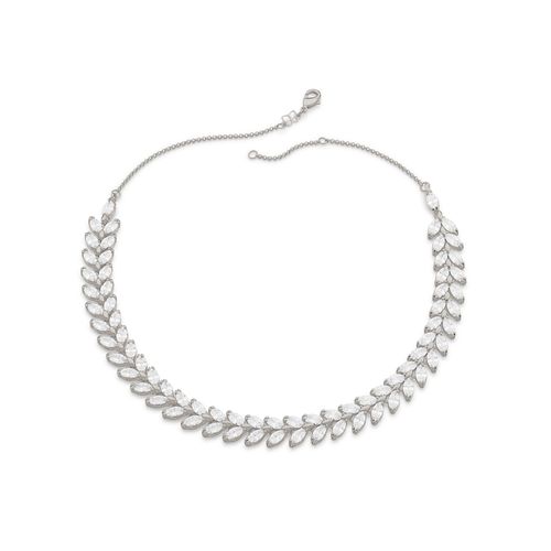 GARGANTILHA LUXO BANHADA A RHODIUM COM ZIRCÔNIAS NAVETE