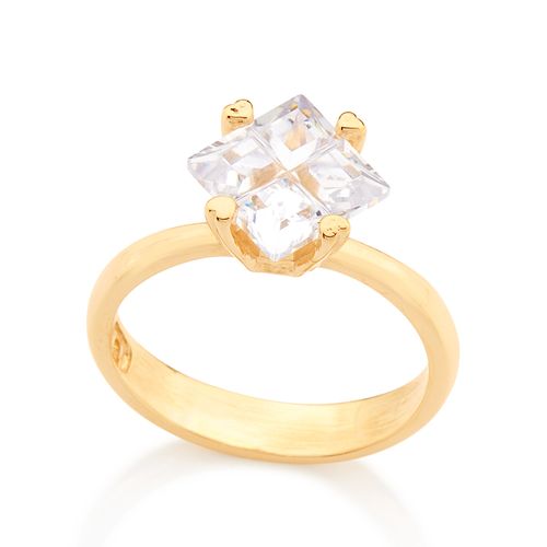 ANEL SOLITÁRIO BANHADO A OURO 18K COM ZIRCÔNIA