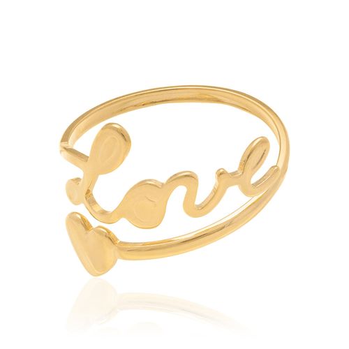 ANEL AJUSTÁVEL BANHADO A OURO 18K COM ESCRITA LOVE