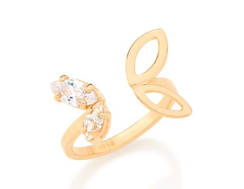 ANEL BANHADO A OURO 18K NO FORMATO ASAS DE BORBOLETA COM ZIRCÔNIAS