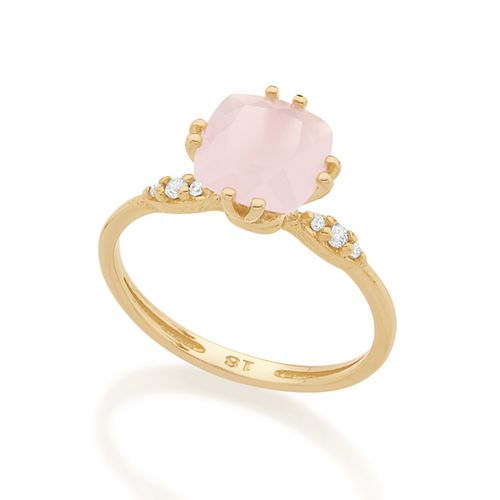 ANEL SOLITÁRIO BANHADO A OURO 18K COM ZIRCÔNIAS E CRISTAL