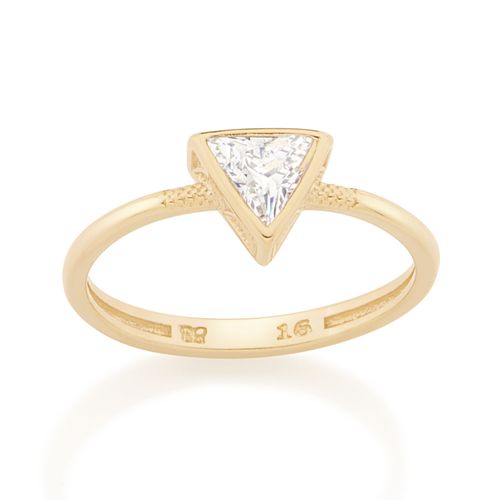 ANEL SOLITÁRIO BANHADO A OURO 18K COM ZIRCÔNIA TRIANGULAR