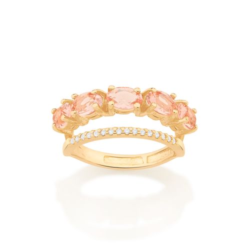 ANEL DUPLO BANHADO A OURO 18K COM ZIRCÔNIAS E CRISTAIS