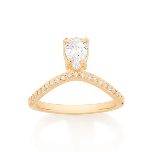 ANEL SOLITÁRIO CURVADO BANHADO A OURO 18K COM ZIRCÔNIAS
