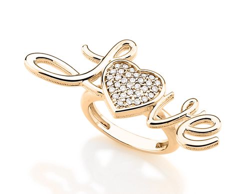 ANEL BANHADO A OURO 18K LOVE COM ZIRCÔNIAS