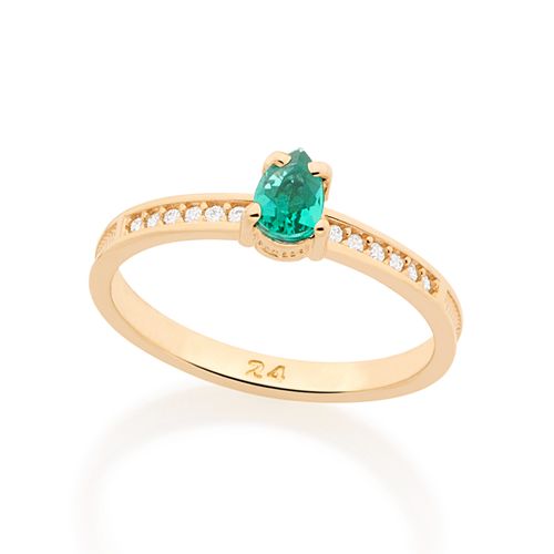 ANEL SOLITÁRIO BANHADO A OURO 18K COM ZIRCÔNIAS E CRISTAL