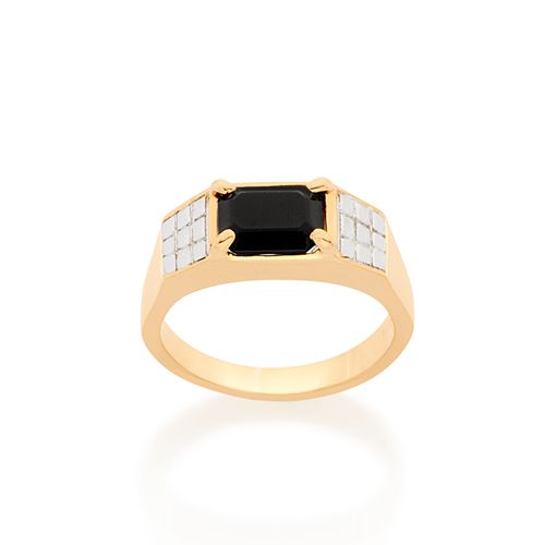 ANEL BANHADO A OURO 18K RETANGULAR COM APLICAÇÃO DE RHODIUM