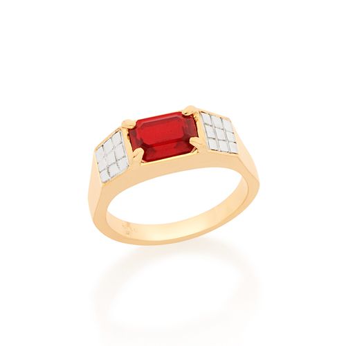 ANEL BANHADO A OURO 18K RETANGULAR COM APLICAÇÃO DE RHODIUM