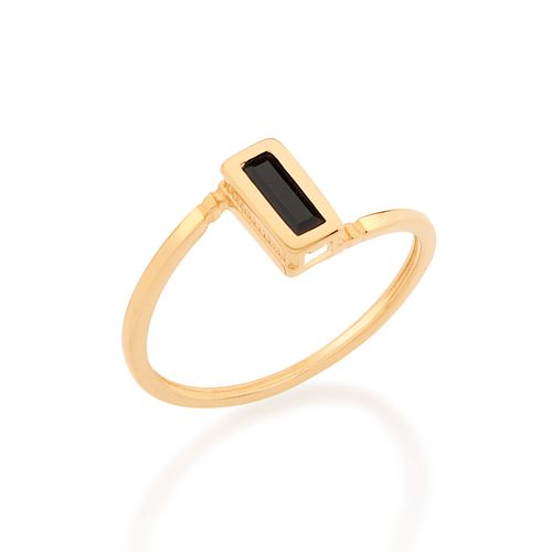 ANEL SOLITÁRIO BANHADO A OURO 18K COM CRISTAL RETANGULAR