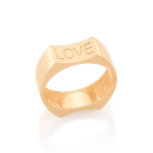 ANEL BANHADO A OURO 18K COM ESCRITA PEACE E LOVE