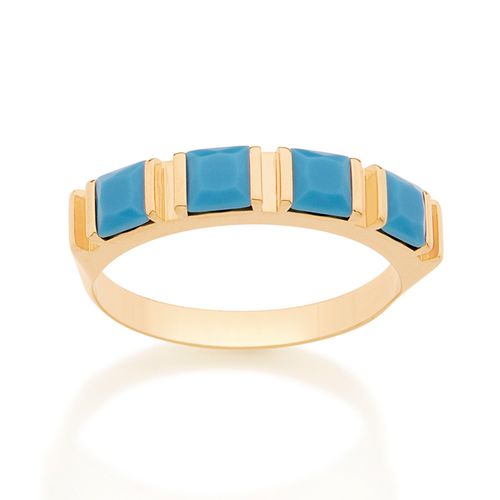 ANEL TURQUESA BANHADO A OURO 18K COM CRISTAIS QUADRADOS