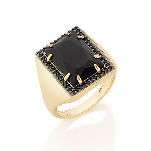 MAXI ANEL RETANGULAR BANHADO A OURO 18K COM ZIRCÔNIAS E CRISTAL