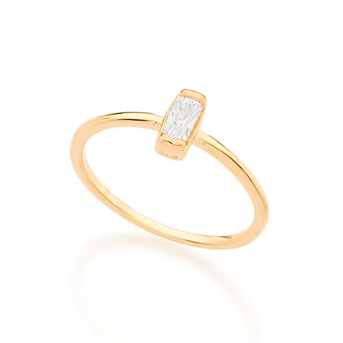 ANEL SOLITÁRIO BANHADO A OURO 18K COM ZIRCÔNIA RETANGULAR