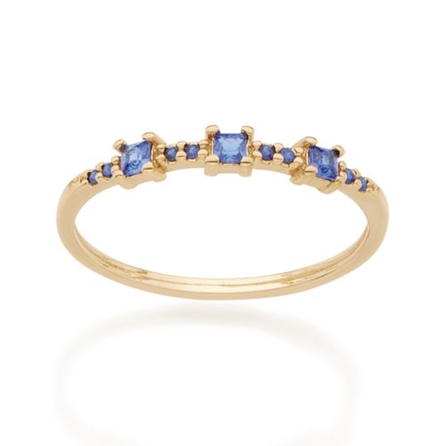 MEIA ALIANÇA AZUL BANHADA A OURO 18K COM ZIRCÔNIAS