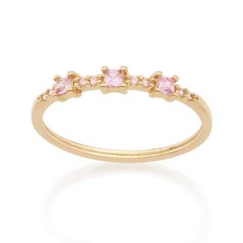 MEIA ALIANÇA ROSA BANHADA A OURO 18K COM ZIRCÔNIAS