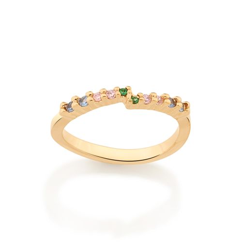 MEIA ALIANÇA ONDULADA BANHADA A OURO 18K COM ZIRCÔNIAS