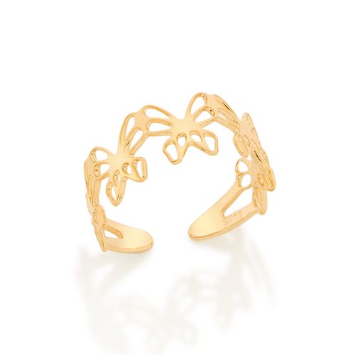 ANEL AJUSTÁVEL BORBOLETAS BANHADO A OURO 18K