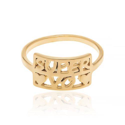 ANEL BANHADO A OURO 18K COM ESCRITA SUPER VÓ