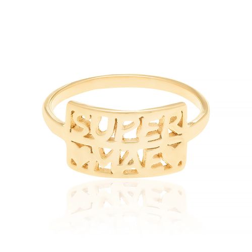 ANEL BANHADO A OURO 18K COM ESCRITA SUPER MÃE