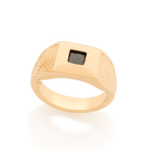 ANEL BANHADO A OURO 18K COM ZIRCÔNIA CARRÊ