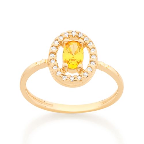 ANEL OVAL BANHADO A OURO 18K COM ZIRCÔNIAS