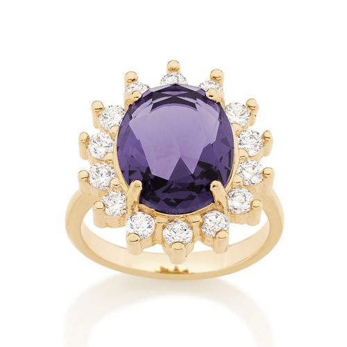 ANEL FLOR COM ZIRCÔNIAS E CRISTAL BANHADO A OURO 18K