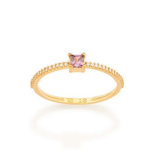 ANEL SOLITÁRIO BANHADO A OURO 18K COM ZIRCÔNIAS