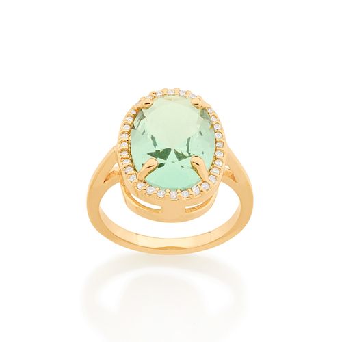 ANEL OVAL BANHADO A OURO 18K COM CRISTAL E ZIRCÔNIA
