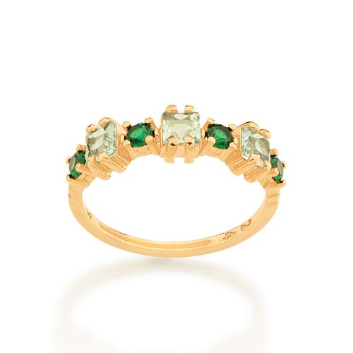 ANEL BANHADO A OURO 18K COM ZIRCÔNIAS E CRISTAIS CARRÊS