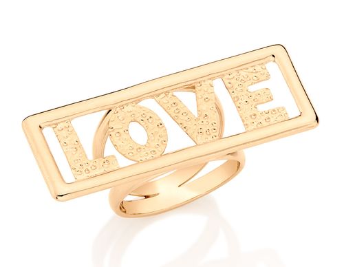 ANEL BANHADO A OURO 18K COM ESCRITA LOVE