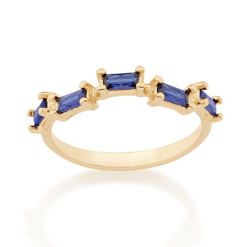 ANEL BANHADO A OURO 18K COM ZIRCÔNIAS RETANGULARES