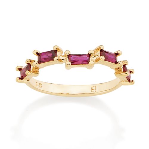 ANEL BANHADO A OURO 18K COM ZIRCÔNIAS RETANGULARES