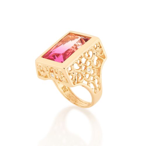 ANEL BANHADO A OURO 18K COM CRISTAL E ZIRCÔNIAS