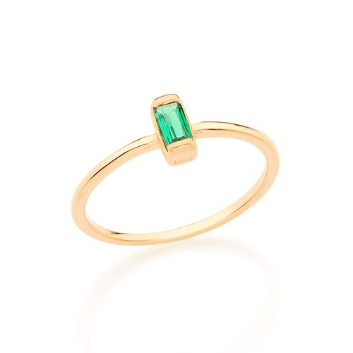 ANEL SOLITÁRIO BANHADO A OURO 18K COM ZIRCÔNIA RETANGULAR