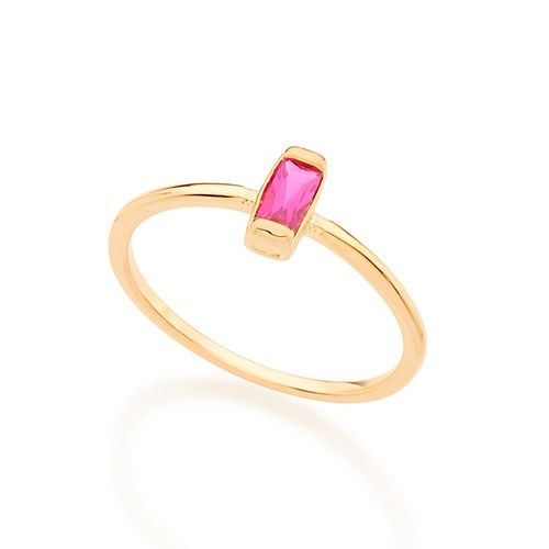 ANEL SOLITÁRIO BANHADO A OURO 18K COM ZIRCÔNIA RETANGULAR