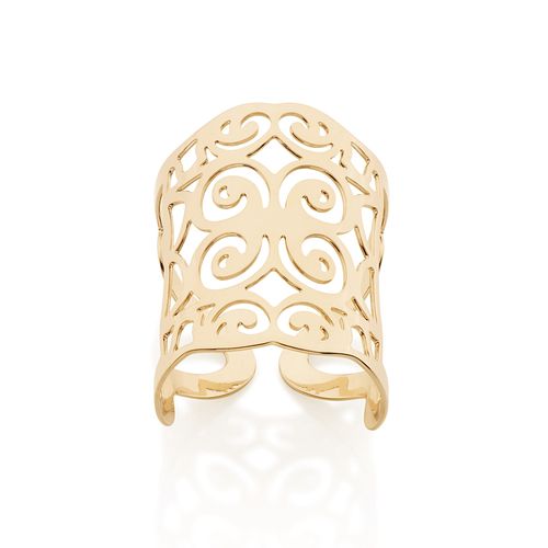 ANEL ARO AJUSTÁVEL BANHADO A OURO 18K COM DETALHES ESTILIZADOS