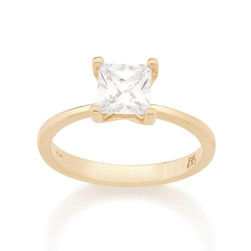ANEL SOLITÁRIO BANHADO A OURO 18K COM ZIRCÔNIA QUADRADA