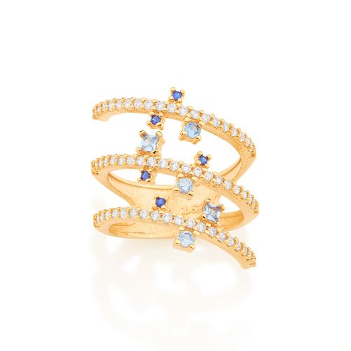 ANEL ESPIRAL BANHADO A OURO 18K COM ZIRCÔNIAS