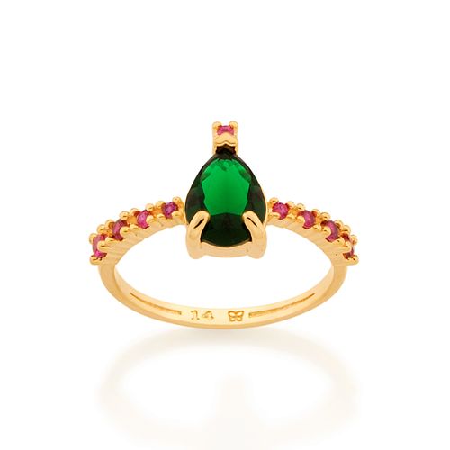 ANEL GOTA BANHADO A OURO 18K COM ZIRCÔNIAS E CRISTAL