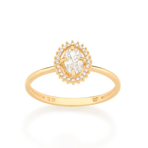 ANEL SOLITÁRIO OVAL BANHADO A OURO 18K