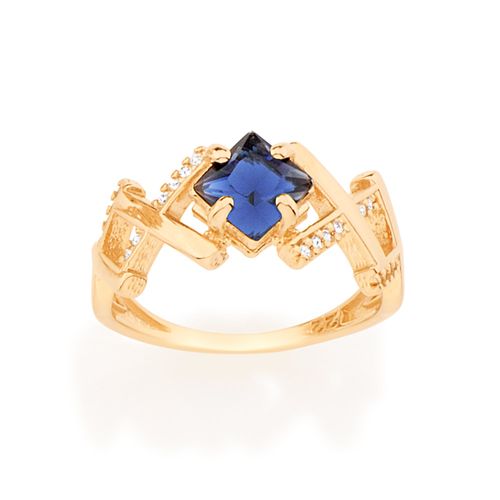 ANEL BANHADO A OURO 18K COM ZIRCÔNIAS E CRISTAL