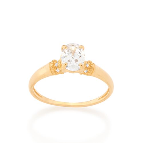 ANEL SOLITÁRIO BANHADO A OURO 18K COM ZIRCÔNIAS