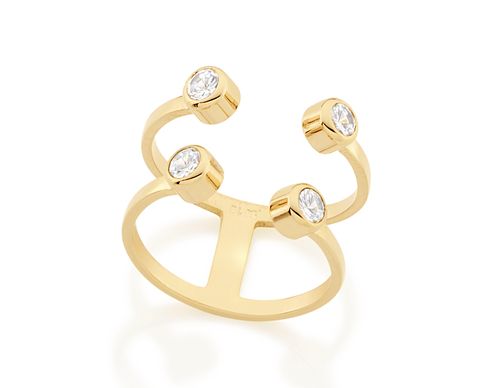 ANEL ARO DUPLO AJUSTÁVEL BANHADO A OURO 18K COM ZIRCÔNIAS
