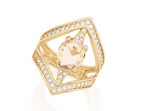 MAXI ANEL LOSANGO BANHADO A OURO 18K COM ZIRCÔNIAS E CRISTAL