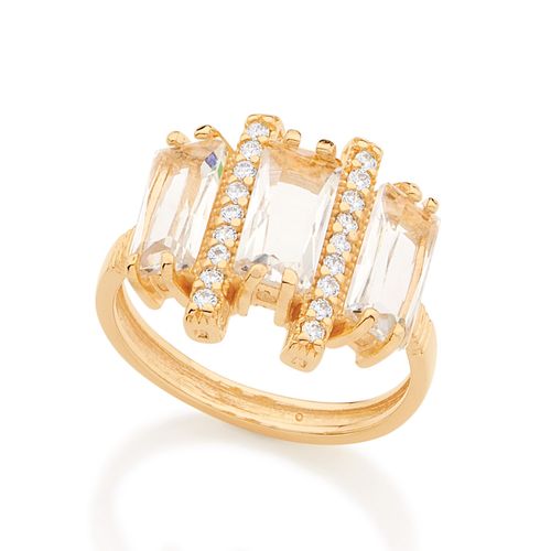 MAXI ANEL RETANGULOS BANHADO A OURO 18K COM ZIRCÔNIAS