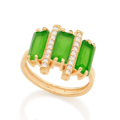 MAXI ANEL RETANGULOS BANHADO A OURO 18K COM ZIRCÔNIAS