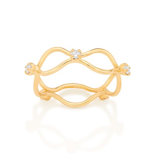 ANEL ONDULADO BANHADO A OURO 18K COM ZIRCÔNIAS