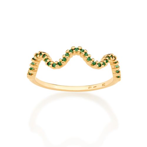 ANEL ONDAS BANHADO A OURO 18K COM ZIRCÔNIAS