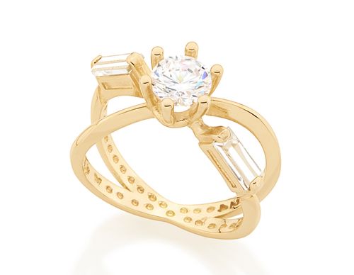 ANEL ARO DUPLO BANHADO A OURO 18K COM ZIRCÔNIAS E CRISTAIS